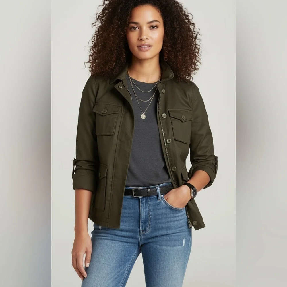 J. Crew Green Utility Jacket with Durable Cotton and Military-Inspired Style